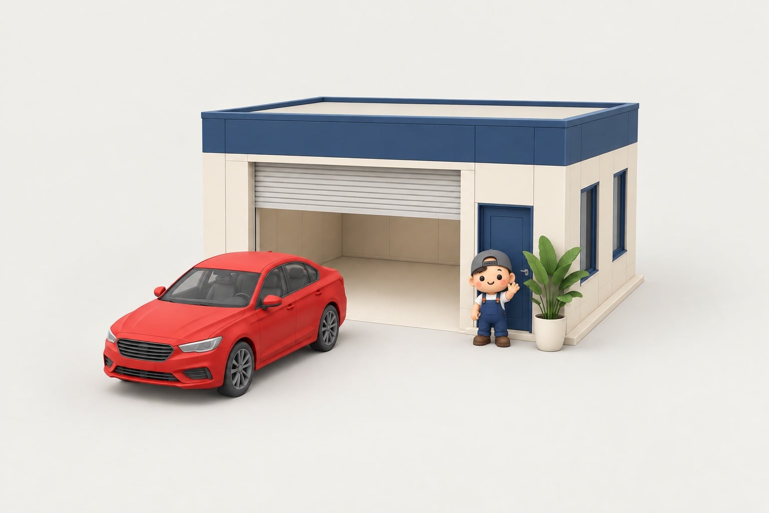 A small service centre with its bay door half open